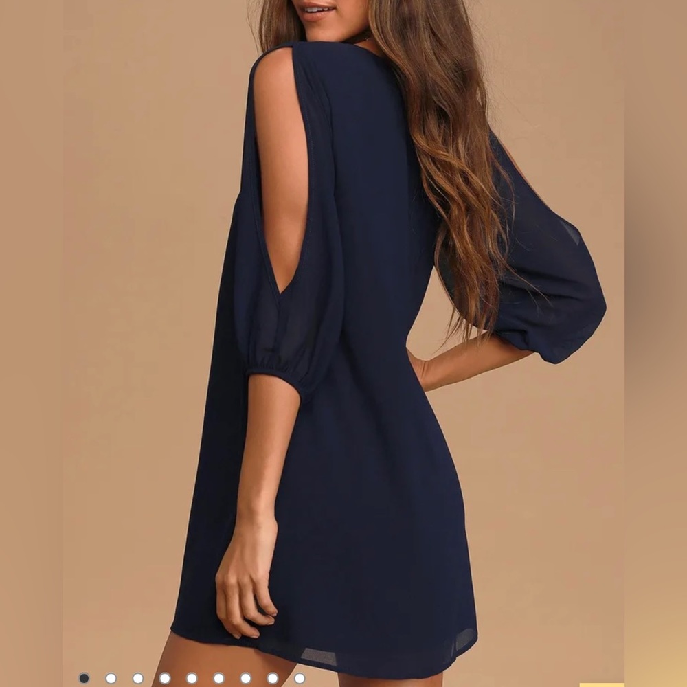 Lulus Shifting Dears Navy Blue Long Sleeve Dress